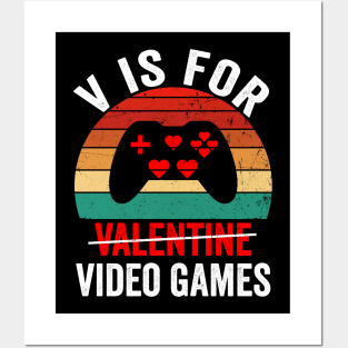 V is for Video Games Valentines Day Boys Funny Retro Vintage Posters and Art